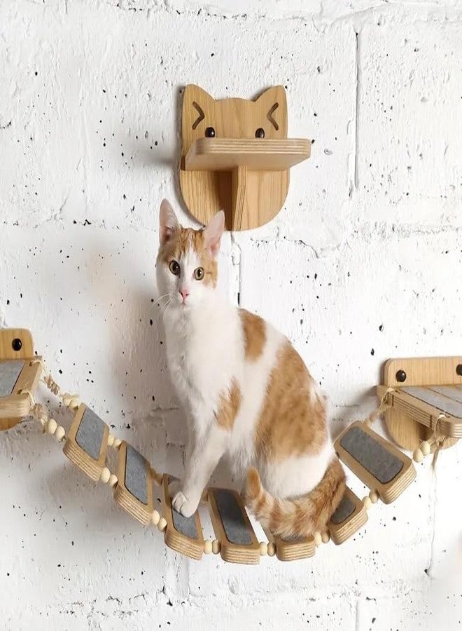 Keebori Wall Mounted Wooden cat Bridge with Climbing Hammock and Cat Face Shelf Indoor Cat Furniture for Activity and Relaxation Durable Climbing Wall Toy for Cats (CAT Bridge) - Image 4